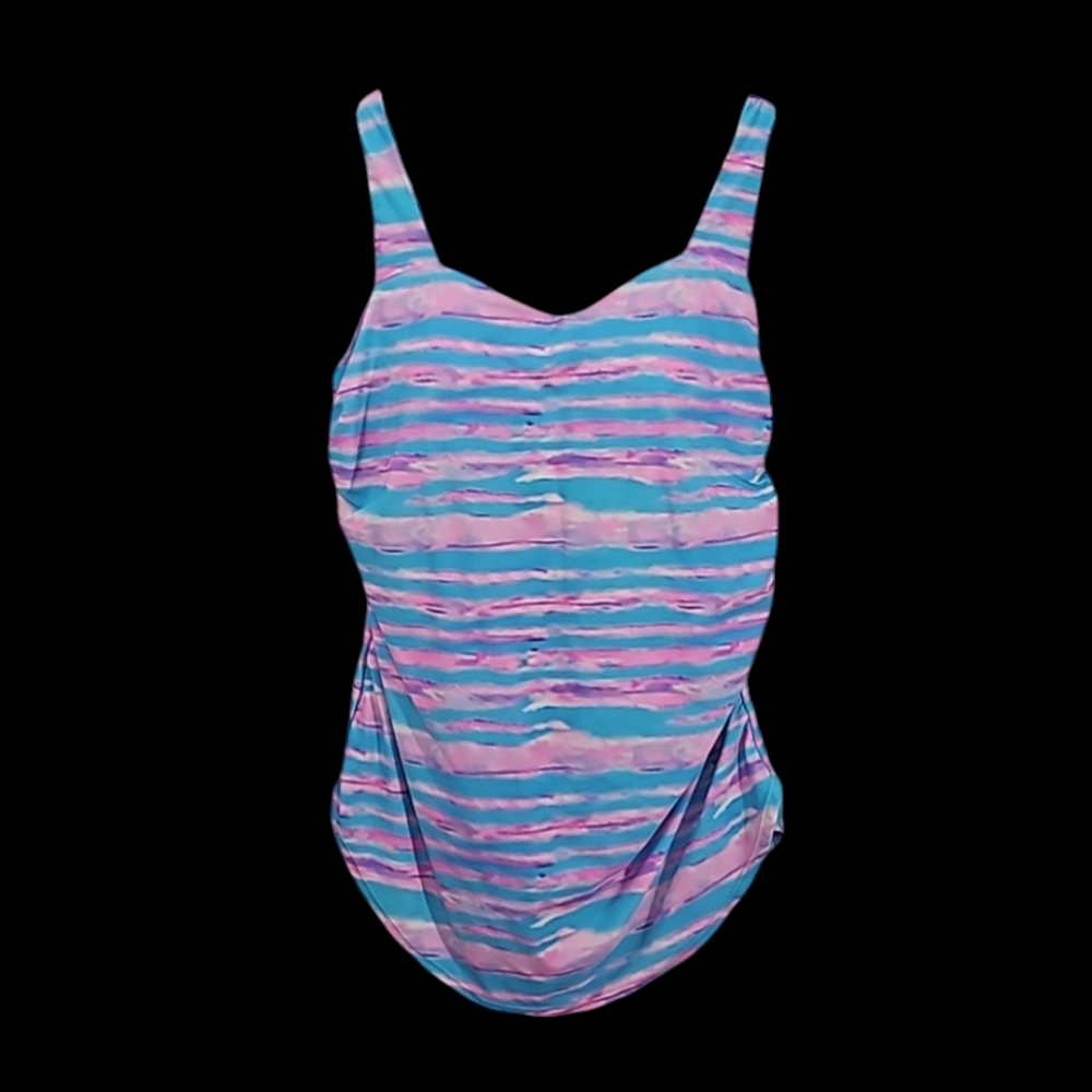 meet.curve Pink and Blue Striped One-Piece Swimsuit with a Sarong Front … - Picture 15 of 15